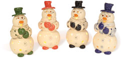 Tealight holder snowman with top hat, mix of 4