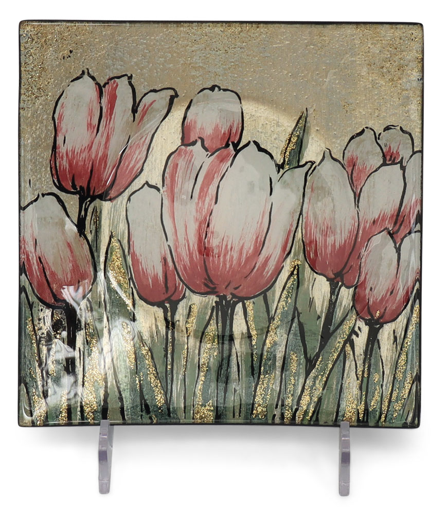 Glasplatte "Tulpen" quadratisch