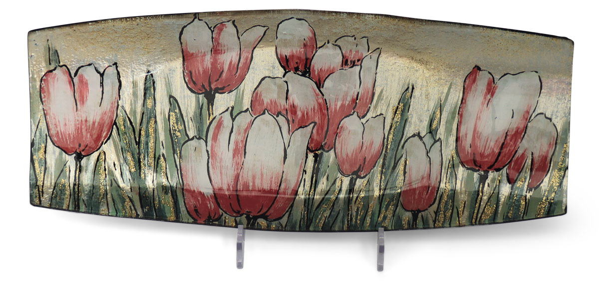 Glasplatte "Tulpen" oval