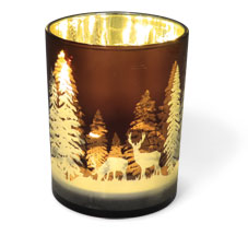 Teelichtglas Wald mit Rehen